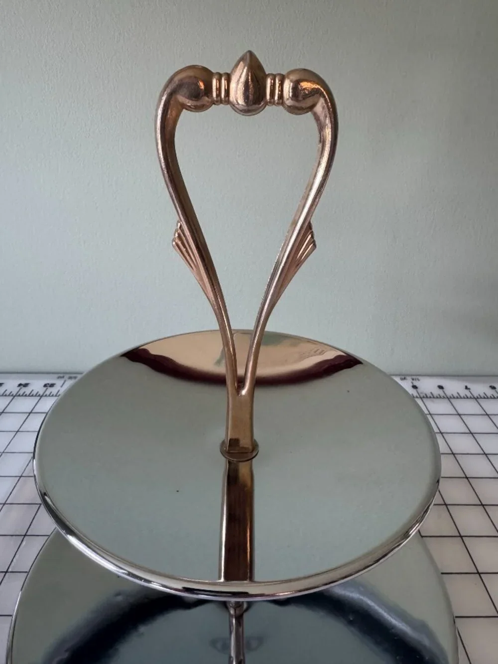 Vintage Kromex 2 Tier Chrome Tidbit Serving Tray MCM Dessert Stand Gold Handle